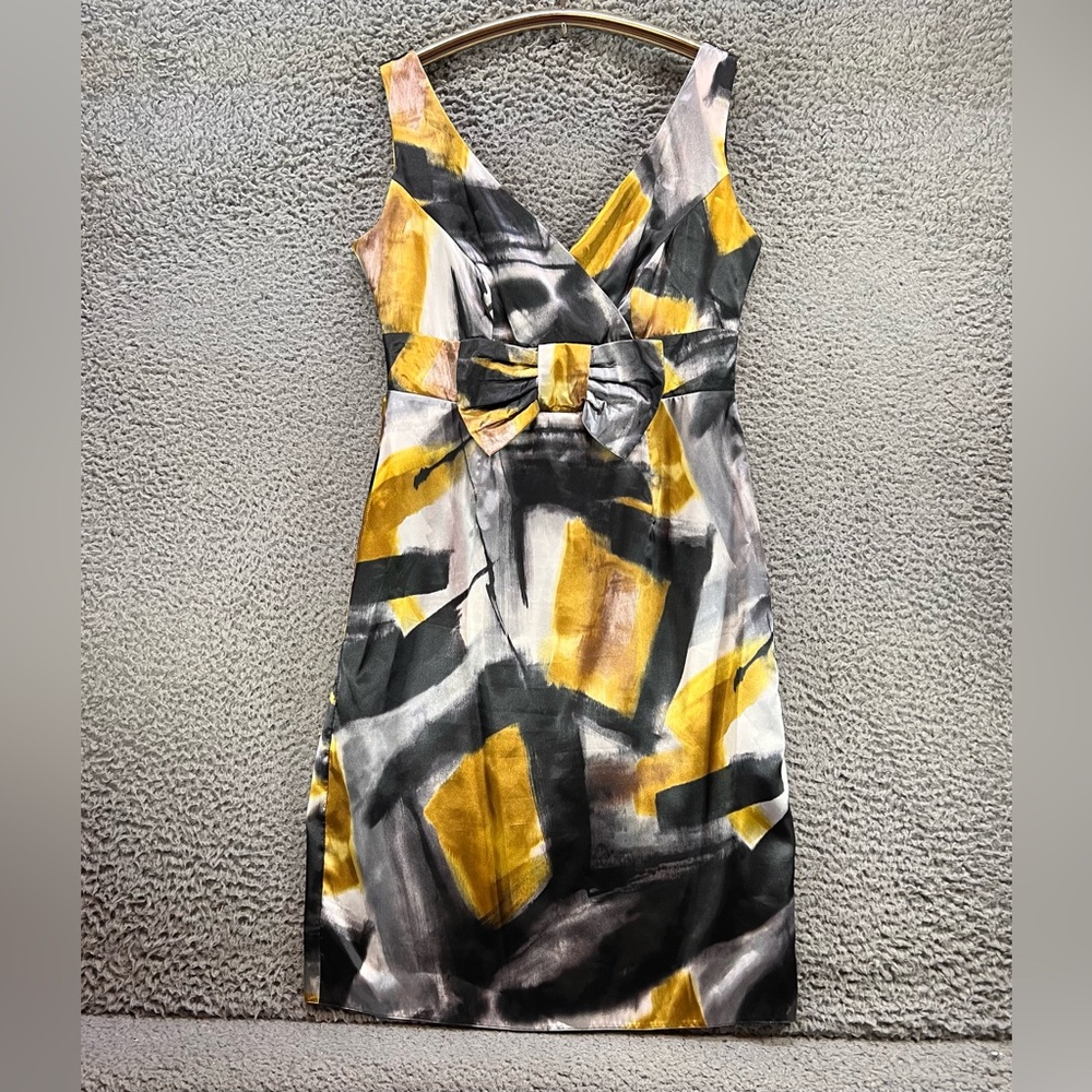 Michaela Louisa A-Line Midi Dress Size 12 Black Gold Sleeveless Cocktail‎ Bow